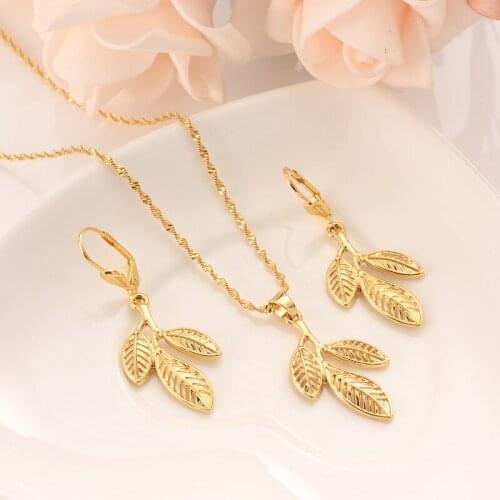 Bangrui african dubaii india arab Fashion Necklace Earring Set Women Party Gift Gold Color Leaf Necklace Earrings Jewelry Sets