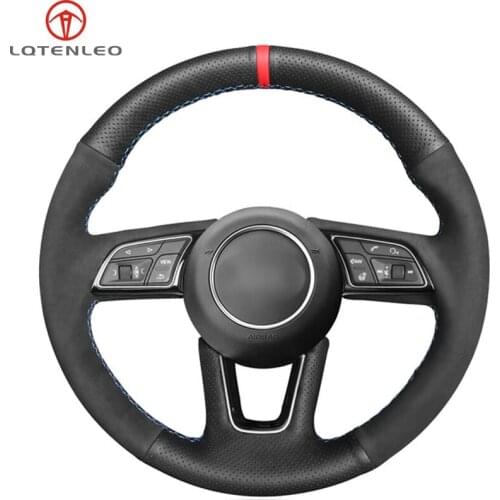 LQTENLEO DIY Car Steering Wheel Cover Black Geunine Leather Suede For Audi A3 2017-2019 A4 2017-2019 A5 2018-2019 S5 2018-2019