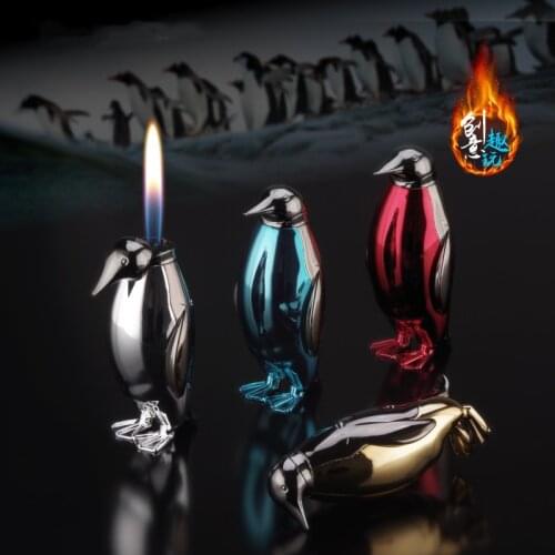 Lovely Mini Gas Lighter Creative Penguin Shaped Personality Lighters Butane Flame for Cigarette Home Decoration Collection