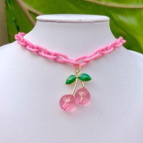 Fashion Cute Pink Cherry Acrylic Necklace For Women Jewelry Components Woman Girl Chain Necklace Accessories Choker collar