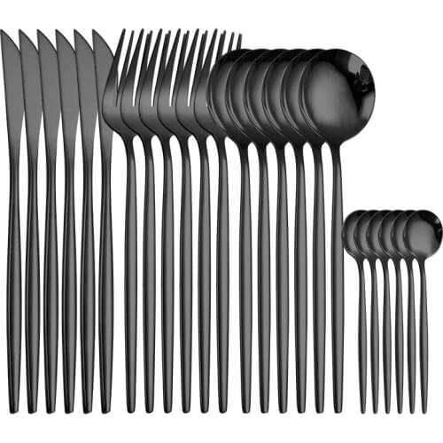 24Pcs/Set Colorful Dinnerware Set 304 Stainless Steel Cutlery Set Kitchen Mirror Gold Tableware Set Knife Fork Spoon Dinner Set