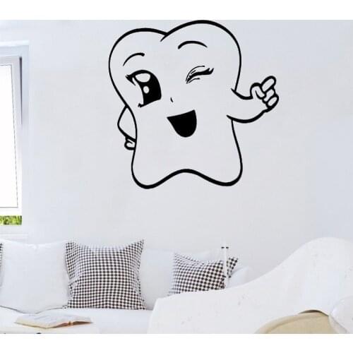 Tooth Wall Decals Cute Tooth Winking Wall Sticker Home Decor Bathroom Wall Decoration Dentist Dental Clinic Wallpaper Poster