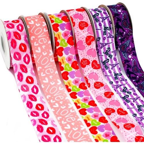 New Valentine Day Ribbon Printed Love Heart Grosgrain Ribbons 10Yards for Holiday DIY Crafts Handmade Accessories
