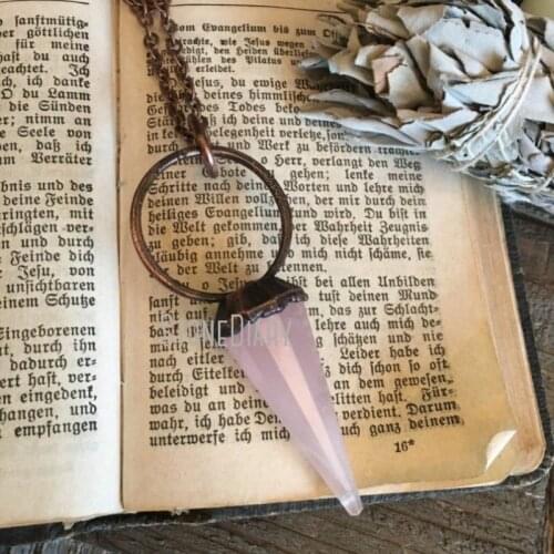 NM35260 Rose Quartz Crystal Necklace Pendulum Large Rose Quartz Pendant Pink Natural Stone Gypsy Jewelry Witchy Gothic