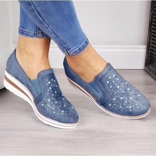 Summer Women Wedge Canvas Shoes 2019 New Casual Ladies Single Shoes Plus Size Breathable Rhinestone Slip-on Women Sandals 7896