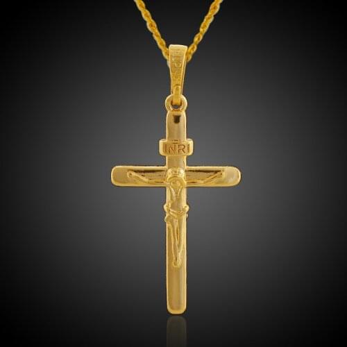 Jesus Cross Pendant Yellow Gold Filled Crucifix Pendant Chain