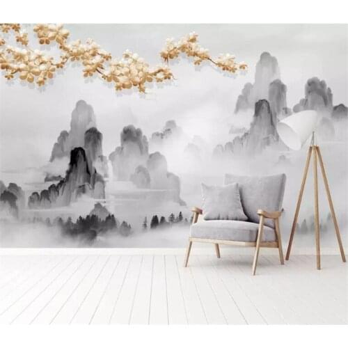 Custom wallpaper 3d mural High-grade atmosphere new Chinese classical ink landscape golden sofa background wall paper
