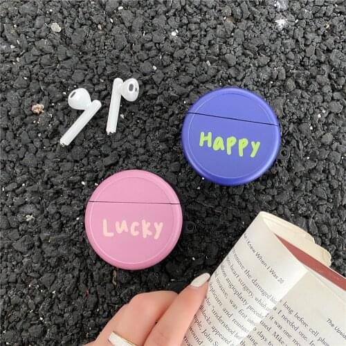 Simple Solid color letters HAPPY LUCKY cases For HUAWEI FreeBuds 3 Earphone Case Wireless Earphone Cover capa Bags