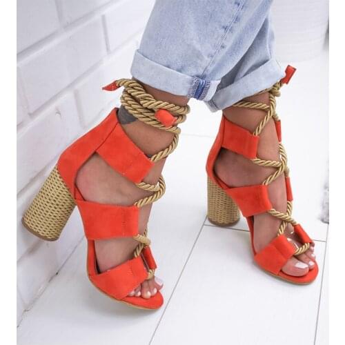 Women Sandals Lace Up Summer Shoes Woman Heels Sandals Pointed Fish Mouth Gladiator Sandals Woman Hemp Rope High Heels Shoes