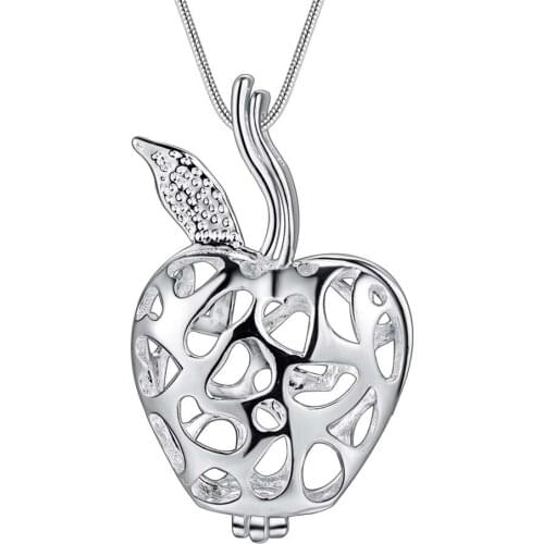 Lucky Charm Silver Color Pendants For Women Jewelry Necklace Lady Accessories Fashion Jewelry Pendant Hollow Out Apple AN142