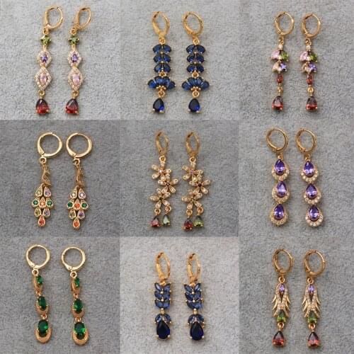 Trendy Water Drop Earrings Cubic Zirconia Gold Plated Copper Earring For Women Fashion Jewelry Accessories Wedding Party Gift