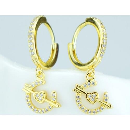 Single Heart Sword White Zircon Earrings Golden C Shape Earrings For Girlfriend Birthday Gift Female Jewelry