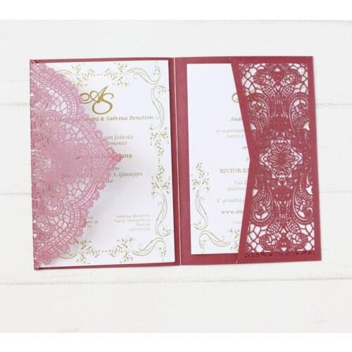 White pearl wedding cards laser cut invitation marriage festival gift cards tir-fold offer printing multi colors 50pcs/lot