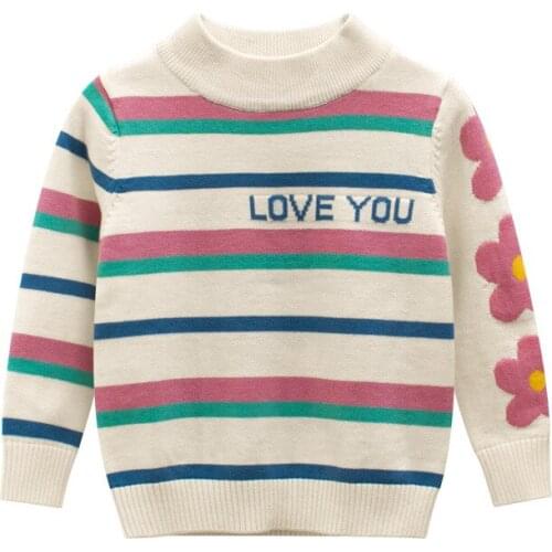 2-8T Floral Sweater For Girls Toddler Kid Spring Clothes Long Sleeve Knitted Pullover Top Elegant Striped Cute Sweet Knitwear