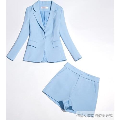2 piece outfits for women new style light blue suit suit female fashion temperament commuter suit shorts women two piece outfits