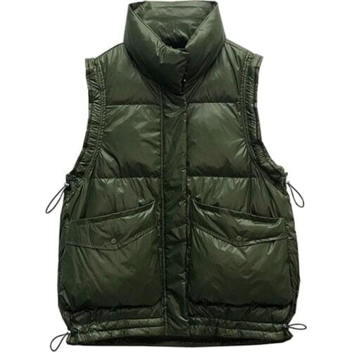 Womens Korean Style Solid color Sleeveless Winter Warm Vest Coat Women zipper Thick Fashion Down Vest