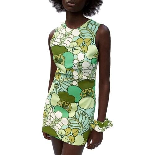 Floral Printed Green Summer Y2k Mini Dress Women Fashion 2021Sleeveless Beach Sundress Backless Sexy Party Dresses