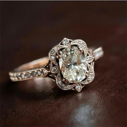 Rose Gold Color Engagement Wedding Ring Oval Cubic Zirconia Ring Retro Unique Art Deco Women Ring