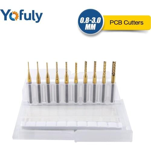 10PCS 0.8-3.0mm Titanium Milling PCB Corn Milling Bits Cutter Tungsten Carbide End Mill Engraving For CNC Wood Cutting