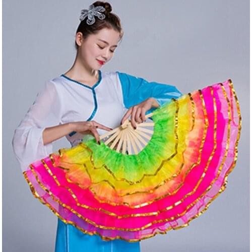 19 Styles Colorful Folding Flexible Dyed Silk Fan Chinese Style Handmade Yangko Dance Performance Props