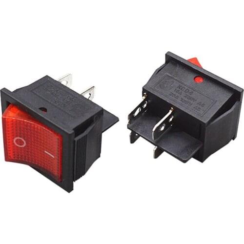 2PCS KCD4 Rocker Switch With Red Light 4pins I/O 31*25mm ( KCD4-201 ) 16A/250V AC Button
