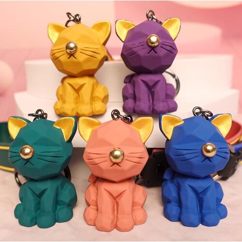 Geometry Silicone Cat Keychain PVC Animal Heavy Duty Keyring Holder Bag Trinket Accessories Punk Style Pendant Gift Lovers