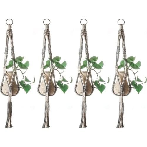 4PCS Handmade Macrame Plant Hanger Vintage Cotton Flowerpot Holder Indoor Wall Hanging Basket Home Decor