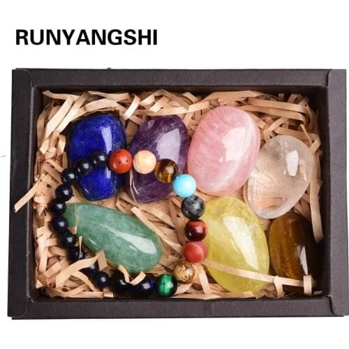 8pcs Natural crystal original stone seven Chakra Healing Stone Mineral specimen collection gift box