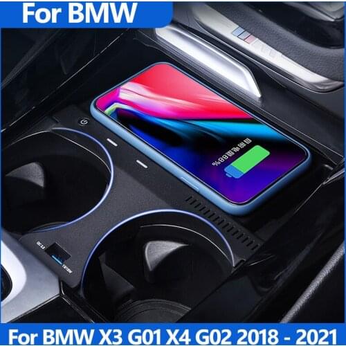 15W USB Car Charger BMW X3 X4 G01 G02 2018 2019 2020 Cigarette Lighter Wireless Mobile Phone Fast Wireless Charging Pad