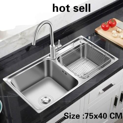 Free shipping Apartment food-grade 304 stainless steel standard kitchen double groove sink 75x40 CM