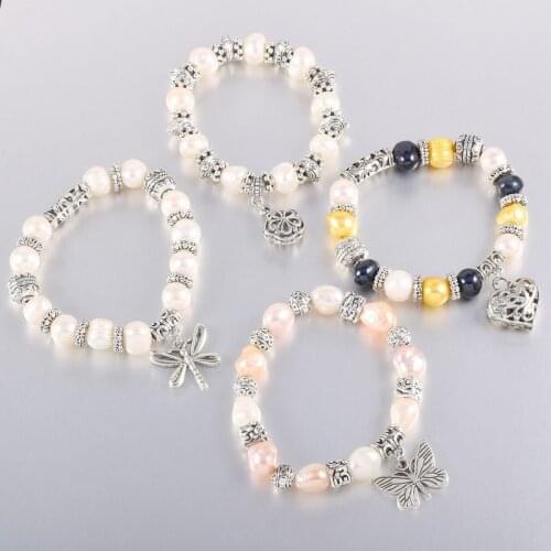Natural Freshwater Pearl 10-11mm Bracelet Animal Flower Decoration Titanium Steel Bracelet Jewelry Making