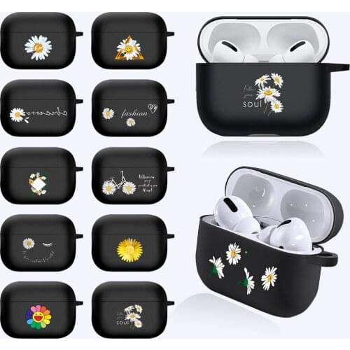 Daisy Print Pattern Headphone Cases for Airpods Pro 3 Case Black Soft Silicone Earphone Cover for Airpods Pro Coque