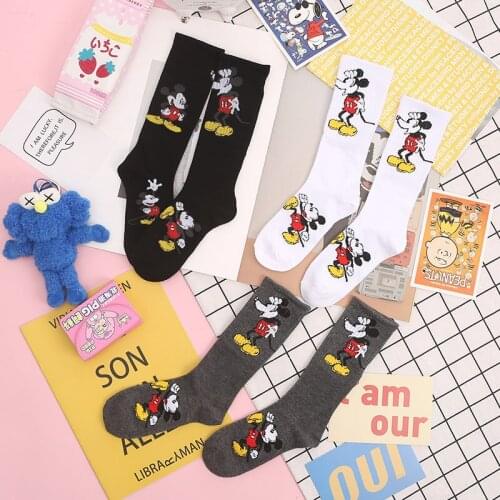 Disney new 1pair of couple socks cotton breathable Mickey LOGO black and white wild cartoon breathable adult stockings