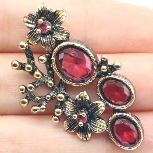 44x26mm Bohemia Design 9.3g Flowers Created Rhodolite Garnet London Blue Topaz For Women Black Gold Silver Pendant Wholesale