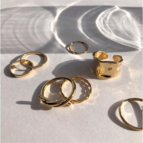 ORZTOON Summer Set Rings Trendy Punk Style Twisted Rings For Women Personality Creative Design Minimalist Geometric Jewelry Sets