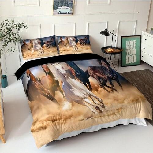 Horse Bedding Sets Fashion Luxury Bed Linen 3D Print Animal Microfiber Duvet Cover Nordic Bedclothes Twin Queen Double King Size