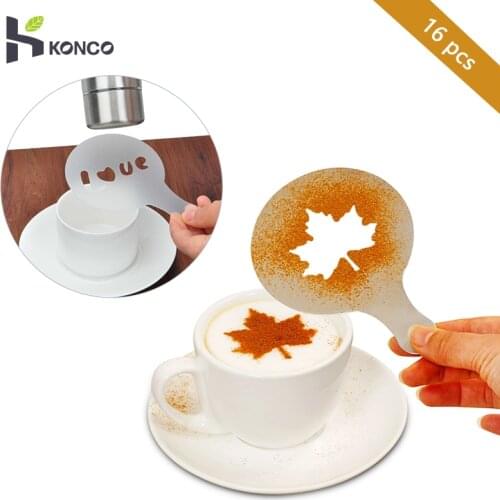 KONCO 16Pcs Coffee stencil Cafe barista Tools latte Art Maker Cappuccino Coffee accessories