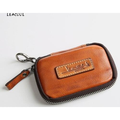 LEACOOL Womens Genuine Leather Coin Purse Mens Pouch Wallet Change Bags with Key Ring Small Coin Holder Card Case
