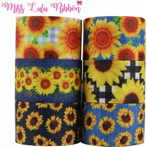 Free Shipping 50 Yards 25mm 38mm Sunflower Grosgrain Ribbon/Elastic Band For DIY Bow Gift Wrapping