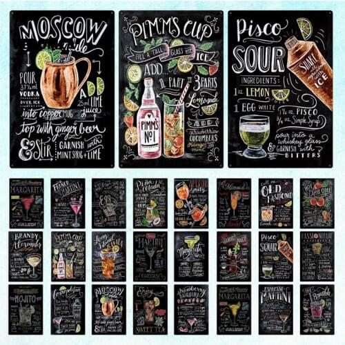 Metal Cocktail Menu Tin Sign Retro Mixology Recipe Lovers Guide Cafe Bar Pub Metal Plate Wall Home Decor Drink Alcoholic Poster