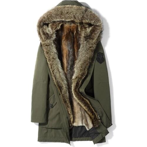 Mens Mink Liners Parker Mens Long Raccoon Fur Collar Coat Mens Winter Warm Jacket