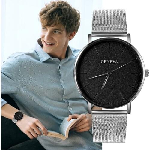 Mens Watches Top Brand luxury GENEVA Watch Thin Wrist Watch Men Rose Gold Mesh Stainless Steel Mens Watches Male Clock montre