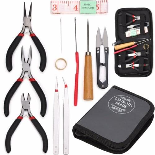 Jewelry Tool Kit DIY Tools Set Equipment For Jewelry Making Repair with Plies Scissor Beading Tweezers and Pins and Tape Measure