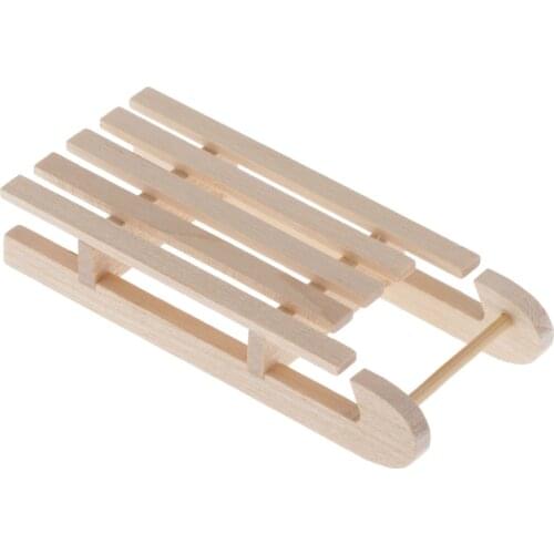 Unpainted 1/12 Dollhouse Christmas Life Scenes Decor, Miniature Toboggan Sled Model, Natural Wood