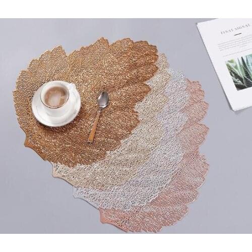 New product, environmental protection, solid color, Nordic insulated leaf shaped Western food mat, PVC hollow, table mat, coaste