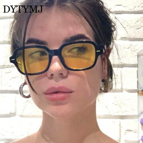DYTYMJ Square Sunglasses Women 2021 Luxury Brand Designer New Retro Clear Yellow Sun Glasses Men Vintage Rivet Shades for Women