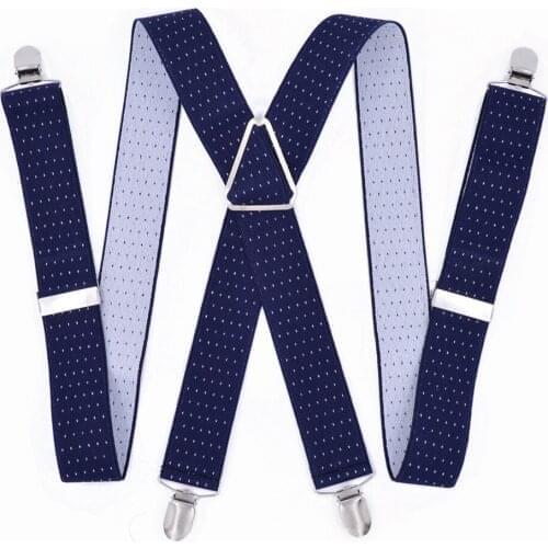 Large Size Suspenders big Men Adjustable Elastic X Back Pants Women Suspender for Trousers 55 Inch Clips on dot on navy blue