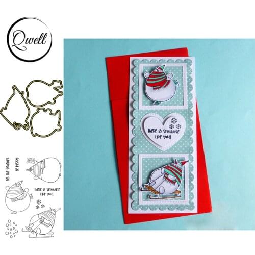 QWELL Be Happy Snowman Metal Cutting Dies With Coordinating Clear Stamps Snowflake DIY Scrapbooking Craft Card Making Template