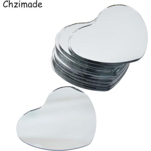 Chzimade 20Pcs Heart Shaped Self-Adhesive Glass Mirrors Mosaic Tiles 55×65mm For Bathroom DIY Handmade Crafts Home Decoration