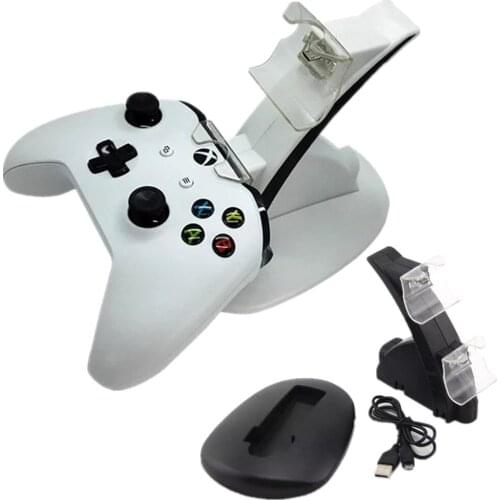 LED 2 Dock Charging Station Stand For Xbox One S Game Console Gamepad Gaming Controller White Black Charger with USB Cable DC5V
